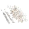 Floral Crystal Pearl Alligator Hair Clip and Rhinestone Bobby Pins, Elegant Hair Accessories for Bridal Women in Wedding or Prom, Set of 3 (Silver)