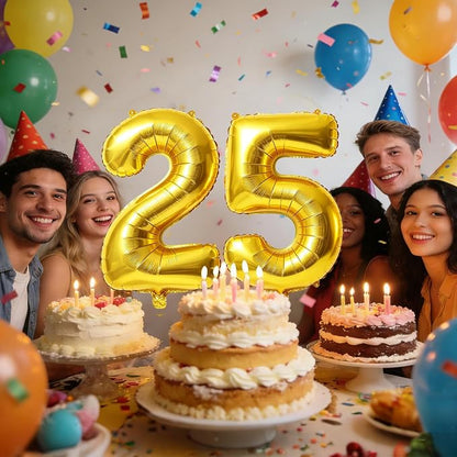 40 Inch Number 25 Balloons for 25th Birthday Party Decorations, 0-100 Gold - Image 2