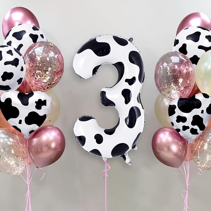 Cow Print Number 3 Balloon, Large 40 Inch Cow Number Birthday Balloons - Image 2