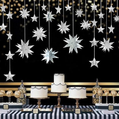 pinkblume Silver Star Garland Party Decorations Kit 3D Stars Metallic Bunting - Image 3