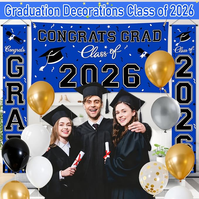 WOHOHOHO 23Pcs Graduation Decorations 2026 Set, Class of 2026 Backdrop - Image 3