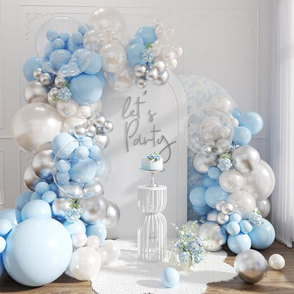 Blue Silver Pearl White Balloon Arch Kit by NUTTYBASH