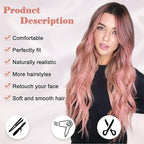 NAYOO Long Ombre Pink Wavy Wig for Women 26 Inch Middle Part Curly Wavy Wig Natural Looking Synthetic Heat Resistant Fiber for Daily Party Use (Ombre Pink)