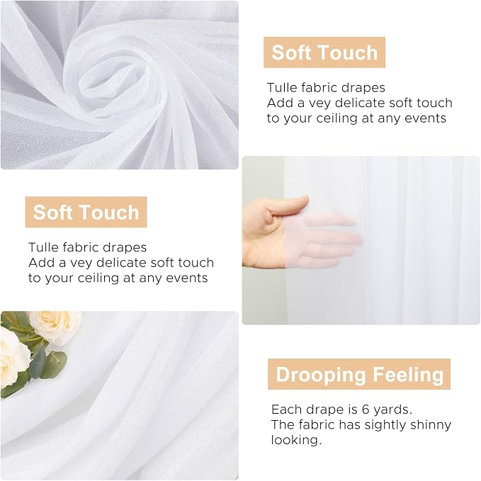 White Wedding Arch Draping Fabric Backdrop Drapes Sheer 4 Panels | 28.7"x20FT - Image 2