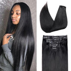 Seamless Clip in Hair Extensions - Real Human Hair Straight Brazilian Remy Hair Clip in Extensions 8Pcs Invisible Skin Weft 18Clips 120g 28inch Natural Black