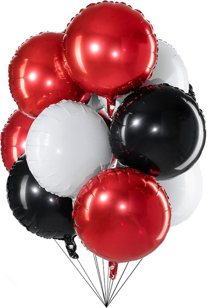 18" Red Black White Balloons Round Foil Mylar Helium Balloons by Adeer