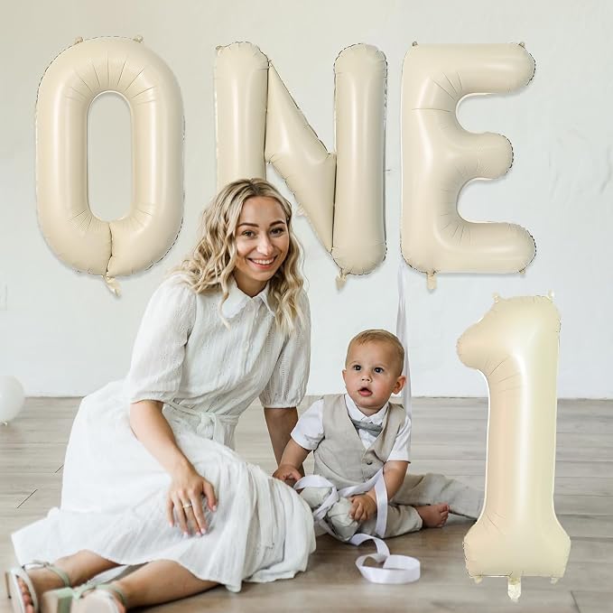 Biapian 40 Inch One Letter Balloons, Big Cream ONE Foil Balloons - Image 6