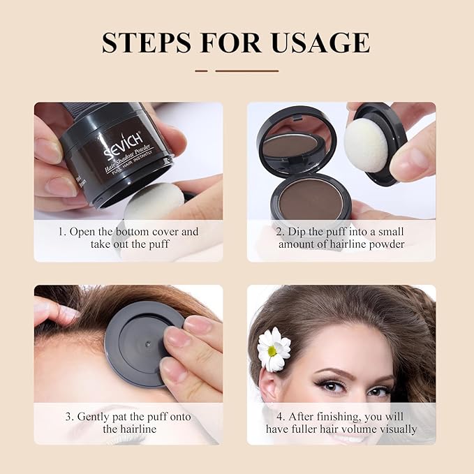 Sevich Hairline Powder,Instantly Conceals Hair Loss, Root Touch up Powder, Hair Shadow Toppers for Women & Men, Touch Up for Thinning Gray Hair, Windproof & Sweatproof,Black