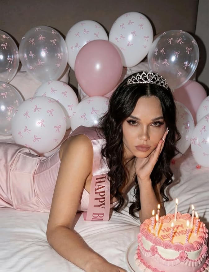 Pink Bow Balloons, Pastel Pink Balloons, Coquette Party Decorations - Image 6