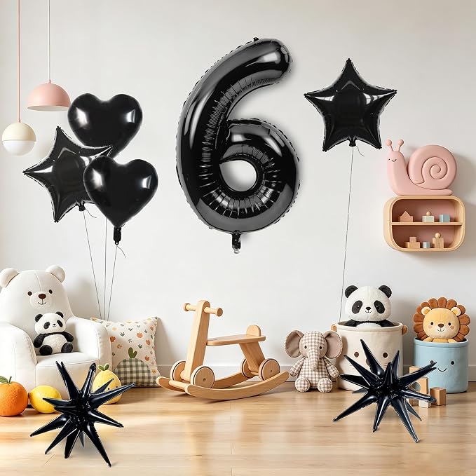 TONIFUL 6th Birthday Balloons Kit 40 Inch Black Large Number 6 Foil Balloon | - Image 5