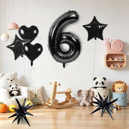 TONIFUL 6th Birthday Balloons Kit 40 Inch Black Large Number 6 Foil Balloon | - Image 5