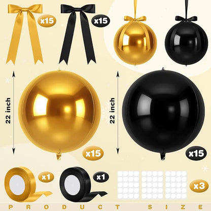 Jenaai 30 Set Black and Gold Round Foil Balloons Bulk 22 Inch 4d Metallic Giant - Image 2