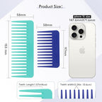 One large, one small, two-piece Wide Tooth Comb，No Handle Detangler Accessories，Large Hair Detangling Comb for Curly, Straight,Wet Dry Hair(Green,Bright Blue)