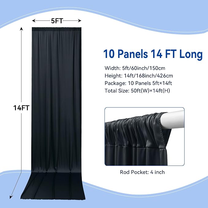 50×14ft Wrinkle Free Black Backdrop Curtain - Image 4