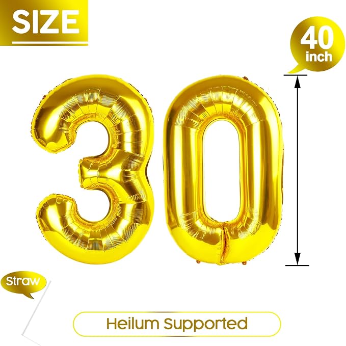 30 Balloon - Gold Birthday Number Balloons, 40 Inch Decorations Men Women | - Image 5