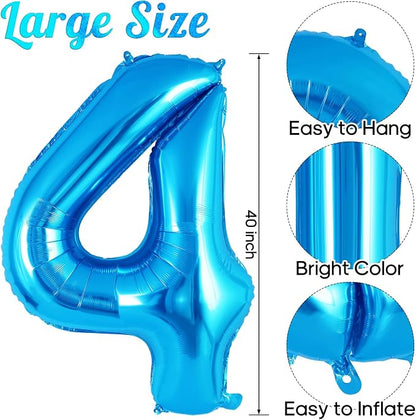 Blue Number 4 Balloon 40 Inch, Big Large Foil Helium Number Balloons, Jumbo - Image 3