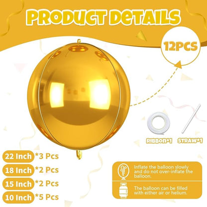12Pcs Gold Round Balloons Foil, Giant Metallic Gold Foil Balloons - Image 2