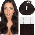 Lacer Tape in Extensions Real Human Hair Darkest Brown Invisible Skin Weft Straight Human Hair Tape in Extensions 14 Inch 100 Gram Per Package 40 Pcs