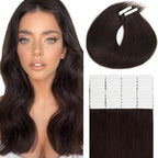 Lacer Tape in Extensions Real Human Hair Darkest Brown Invisible Skin Weft Straight Human Hair Tape in Extensions 14 Inch 100 Gram Per Package 40 Pcs