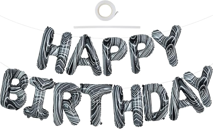 TONIFUL Black Marble Happy Birthday Balloons Banner, 16 Inch Mylar Foil Letters - Image 7