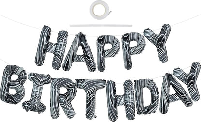 TONIFUL Black Marble Happy Birthday Balloons Banner, 16 Inch Mylar Foil Letters by TONIFUL
