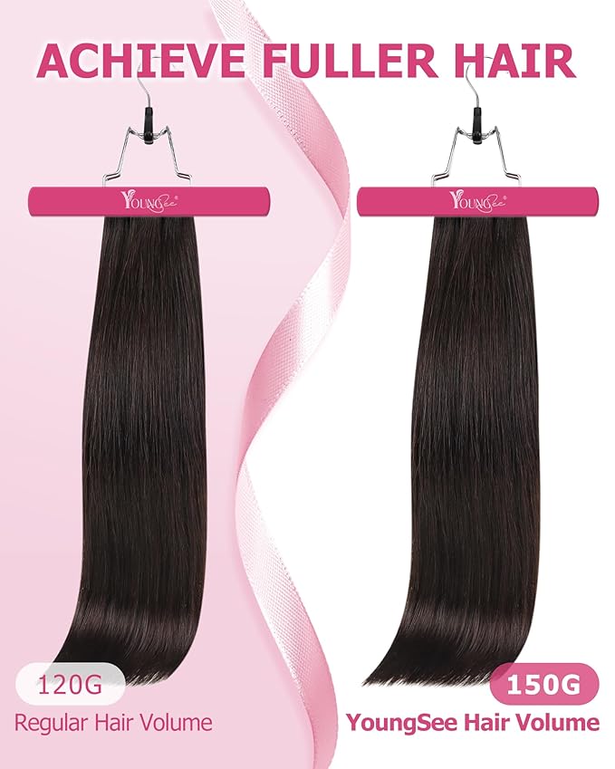 YoungSee 135G Brown Hair Extensions Clip ins Darkest Brown Clip in Hair Extensions Real Human Hair Thick Hair Clip in Extensions 16Inch 7Pcs
