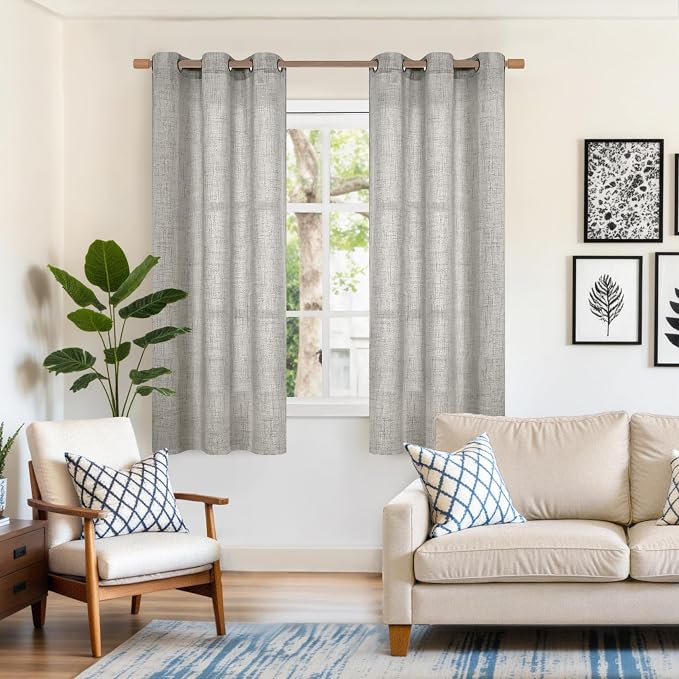 YoungsTex Linen Curtains 63 Inches Length Dark Grey Textured Light Filtering - Image 2
