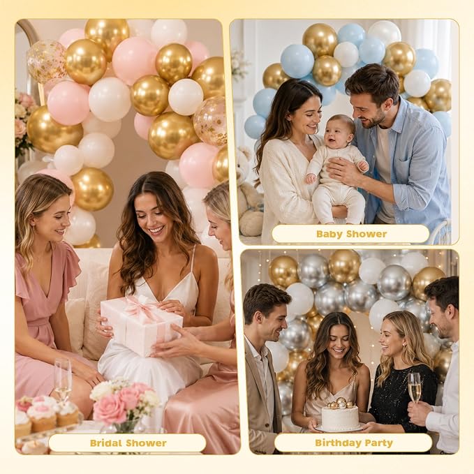 Metallic Gold Balloons, 12 Inch Chrome Gold Latex Party Balloons | 30 Pack Gold - Image 4