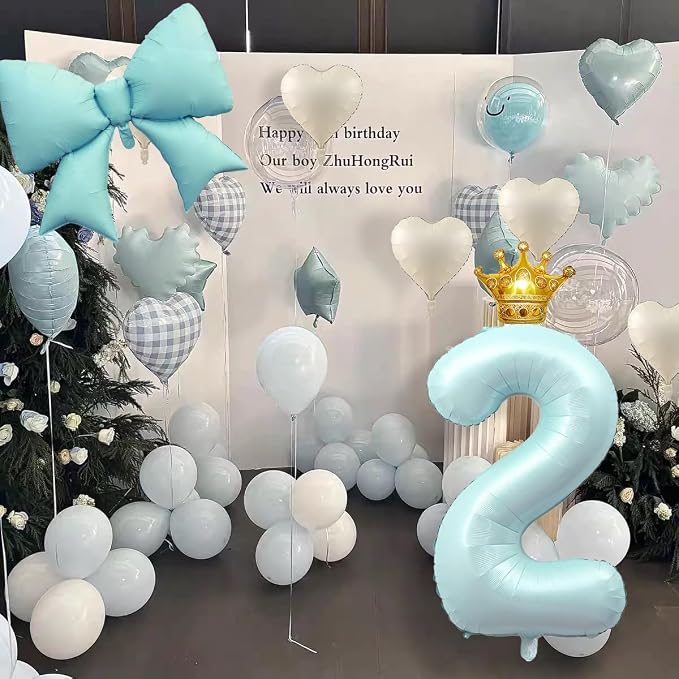 LilyZheng Baby Blue Number 2 Foil Balloon Set, 40 Inch Number Balloon - Image 5