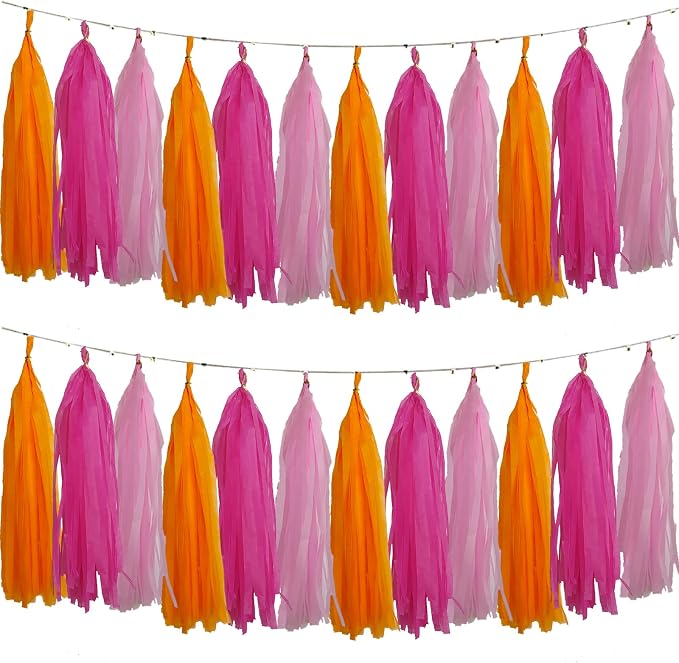 We Moment Pink Orange and Rose red Tassel Garland Banner Paper Tassels by We+Moment