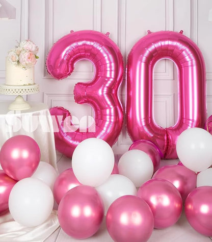 SUWEN 40 Inch Large Hot Pink 30 Balloon Numbers Big Foil Helium Number Balloons - Image 2