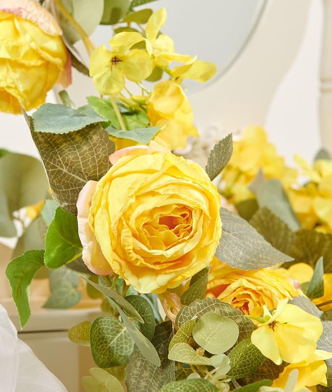 Artificial Flower Garland 2pcs 5.4ft Rose & Hydrangea Vine Decor, Hanging Faux - Image 4