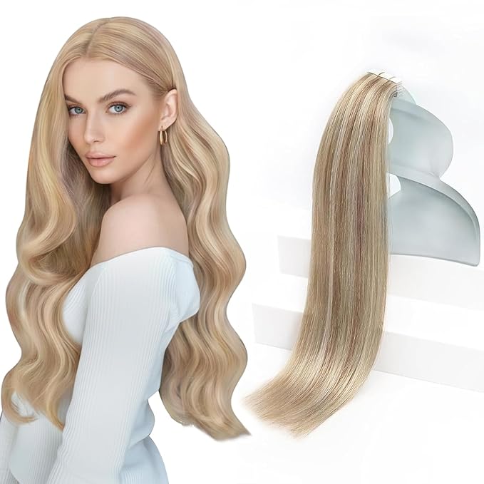 Sunny Hair Blonde Tape in Hair Extensions Human Hair Ash Blonde Highlight Bleach Blonde Hair Extensions Tape in 20 Inch Remy Tape in Txtensions for Women Wedding 20Pcs 50g