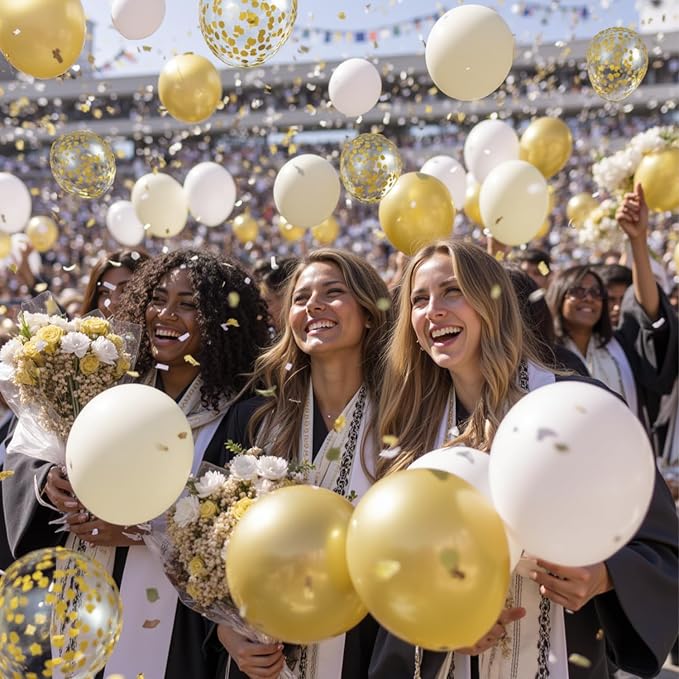 Sand White and Gold Confetti Balloons 50 Pcs 12 Inch | Birthday Wedding - Image 3