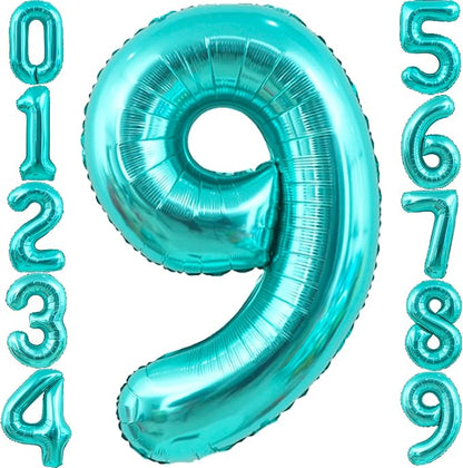 40 Inch Big Teal Blue Number 9 Foil 0-9 Mylar Helium Balloons | Large Digital by SULALABOO