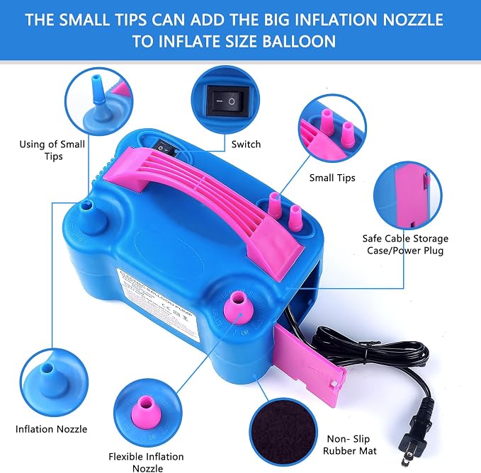 Balloon Pump Electric, 110V 600W Balloon Blower Inflator Dual Nozzle Air Pump - Image 2