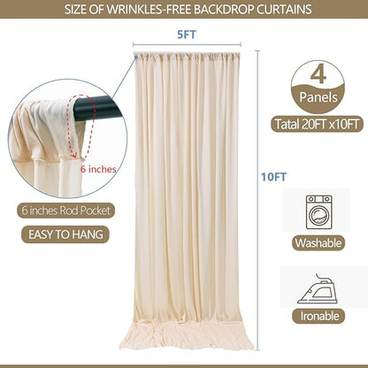 20x10ft Wrinkle Free Cream Backdrop Curtain - Image 3