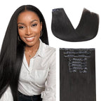 Lashey Seamless Clip in Hair Extensions Human Hair 150g 9pcs Light Yaki Straight Natural Black Real Human Hair Clip ins for Women 24 Inch
