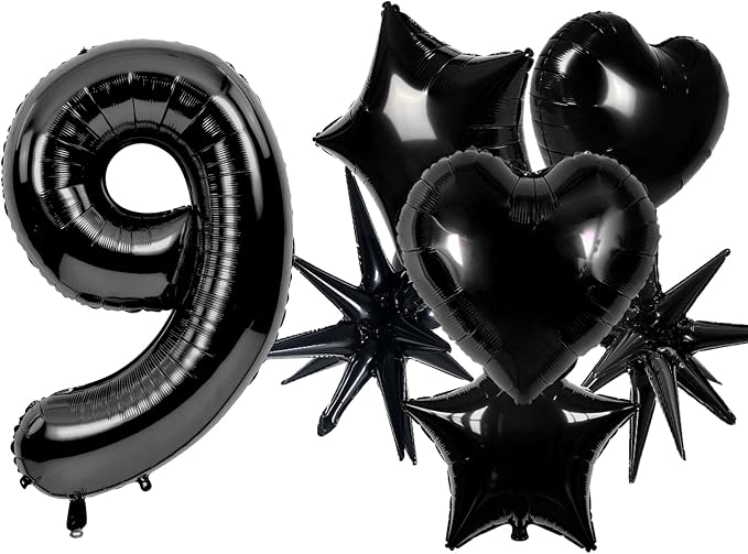 TONIFUL 9th Birthday Balloons Kit 40 Inch Black Large Number 9 Foil Balloon | by TONIFUL