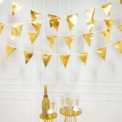 Gold Party Decorations Metallic Fabric Triangle Pennant Banner Gold Flag - Image 3