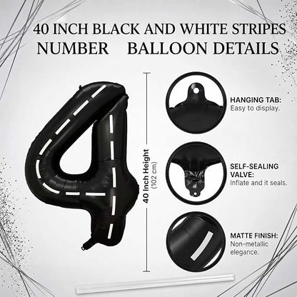 Black and White Stripes Number 4 Balloon 40 Inch, Foil road sign Numeral | - Image 4