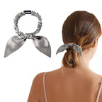 THXSILK Hair Silk Scrunchies with Bow for Women Pure Mulberry Silk Hair Cute Ring Ties Scrunchies for Girls Women's Thick Hair, Grey, 2.8"