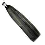 YoungSee I Tip Hair Extensions Human Hair Ombre Black 16 Inch I Tip Hair Extensions Human Hair Balayage Black with Silver Itip Hair Extension 80s 50g Itips Hair Extensions Real Human Hair for Women