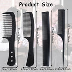 5 Piece Carbon Fiber Styling Hair Comb Set Detangling Black Professional Comb Set Wide Tooth Comb Fine Pro Tail Combs, Dresser Hair Comb Styling Comb for Men and Women Curly, Straight, or Long Hair