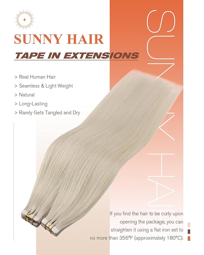 Sunny Hair Tape in Hair Extensions Human Hair 18inch Hair Extensions Real Human Hair Tape in Extensions for Women Platinum Blonde Invisible Natural Straight Skin Weft Double Sided Tape 40pcs 100g
