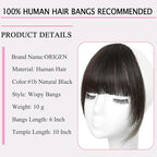 ORIGEN Clip in Bangs Real Human Hair Clip on Wispy Bangs Fringe with Temples Hairpieces Fake Front Bangs Extensions for Women Brown Black Color