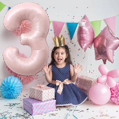 3rd Birthday Balloons for Girls, Pastel Dusty Blush Pink Large 3 Balloon Number - Image 4