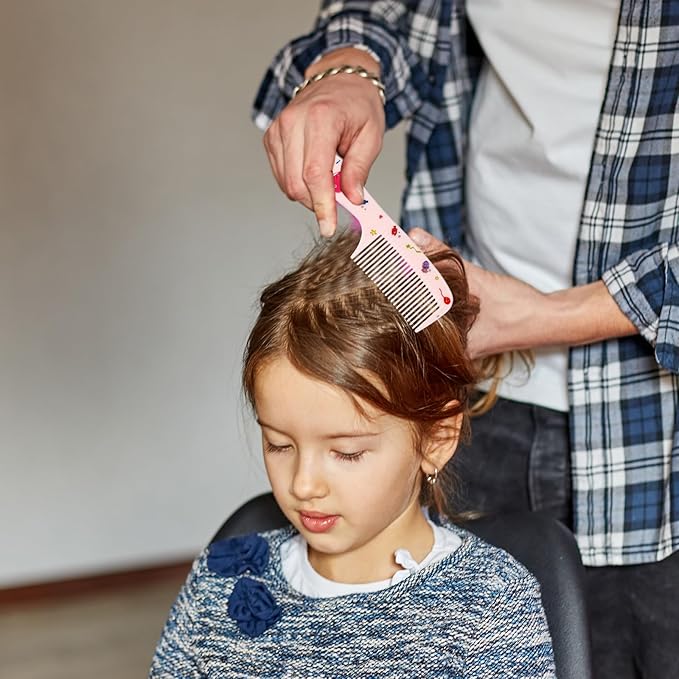 4Pcs Toddler Comb Set, Small Cute Fine Tooth Comb & Rat Tail Comb for Kids Styling, Mini Hair Combs Plastic Parting Combs, Anti-Static Hairdressing Combb for Baby Girl Wet Dry Hair (Pink Yellow)