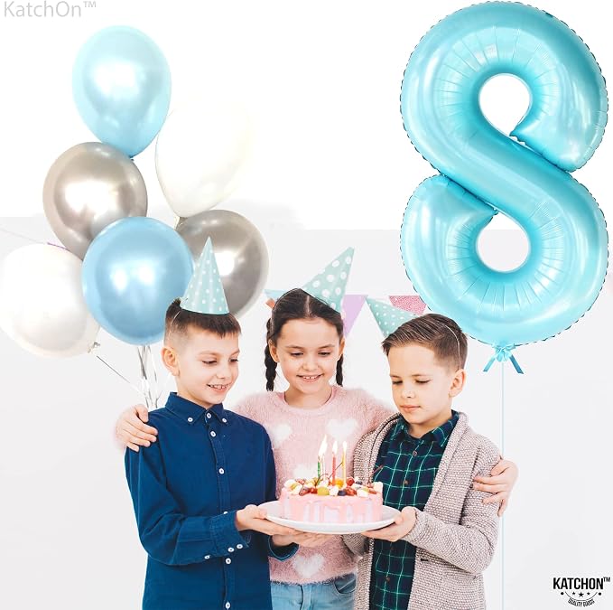 KatchOn, Giant Light Blue Number 8 Balloon - Image 4