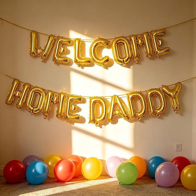2 Set 32Pcs Gold WELCOME HOME DADDY Letter Balloons 16in Balloon Foil Letter - Image 5
